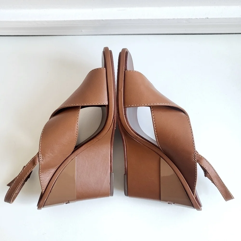 New Tory Burch Gabrielle 100 MM Royal Tan Wedge Sandal Size 7.5
